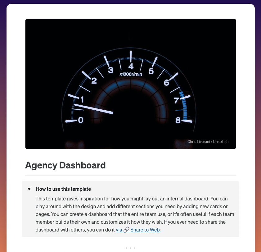 Internal dashboard template for agencies