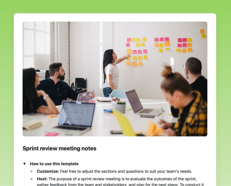 Reviewing Notes While Commuting Sprint review meeting notes | Free Craft Template