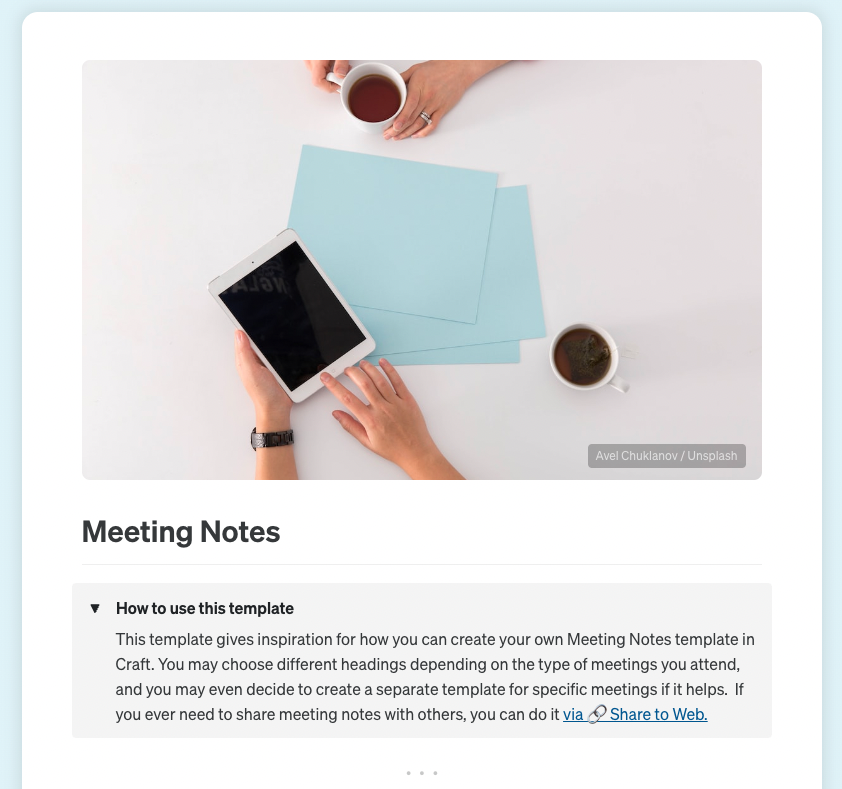 Craft template for meeting notes