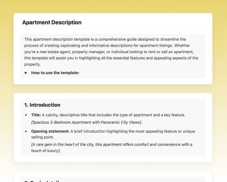 Apartment description Free Craft Template