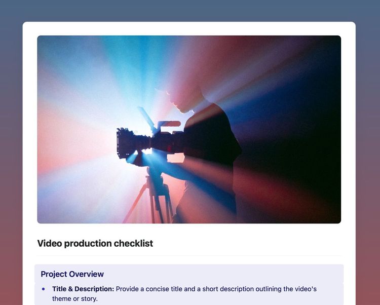 Video production checklist Free Craft Template