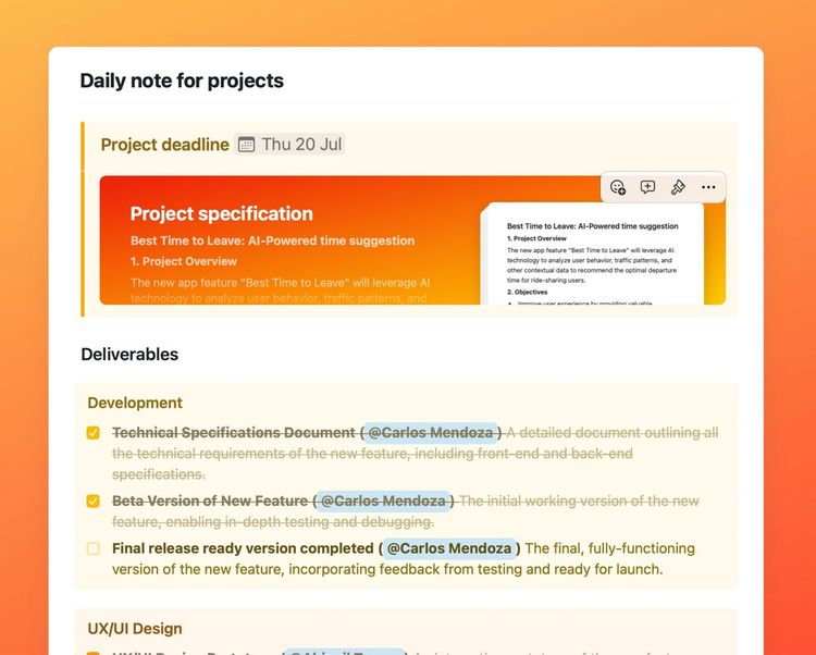 Project management daily note | Free Craft Template