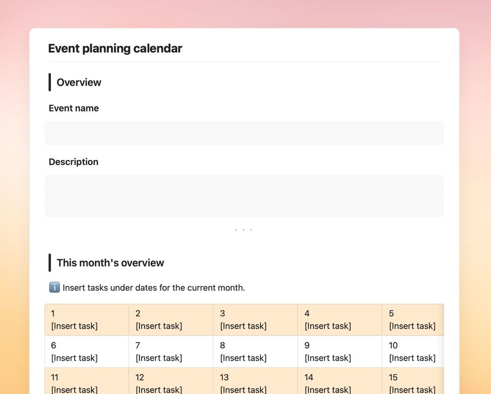 Event planning calendar | Free Craft Template