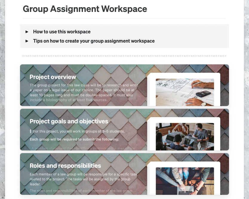 Free group assignment workspace template from Craft