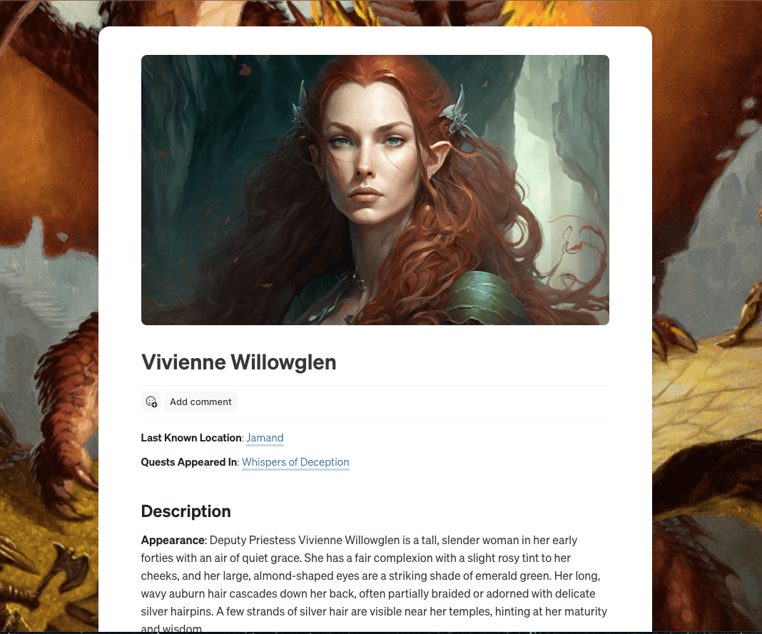 Character page for D&D built in Craft